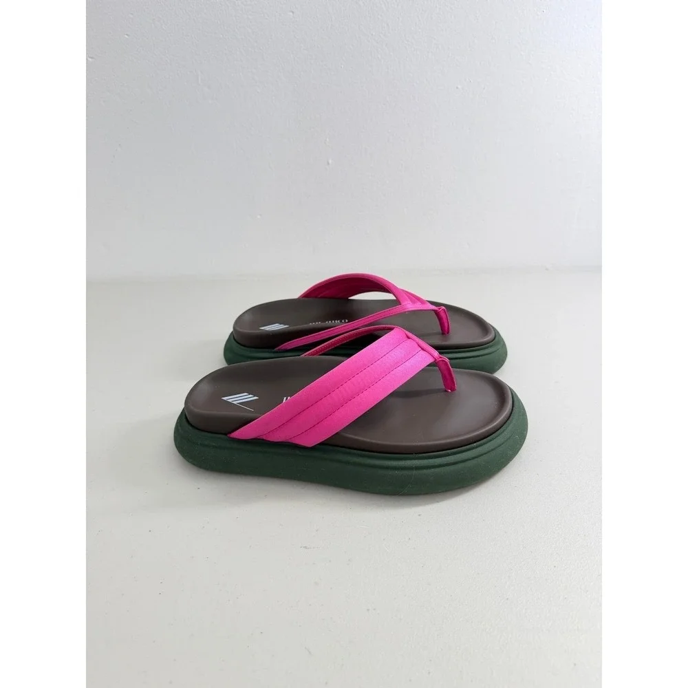 The Attico Padded Platform Flip Flop Sandals Pink Satin Brown Green Size EU 38.5